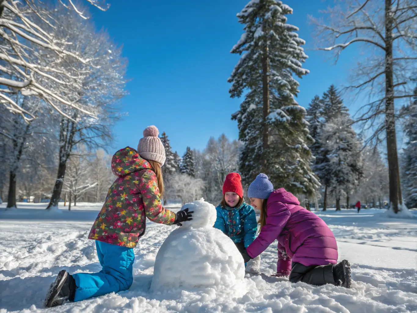 A group of students working together on a team-building activity, such as building a snow fort or participating in a group challenge. The image highlights the importance of collaboration and social skills.