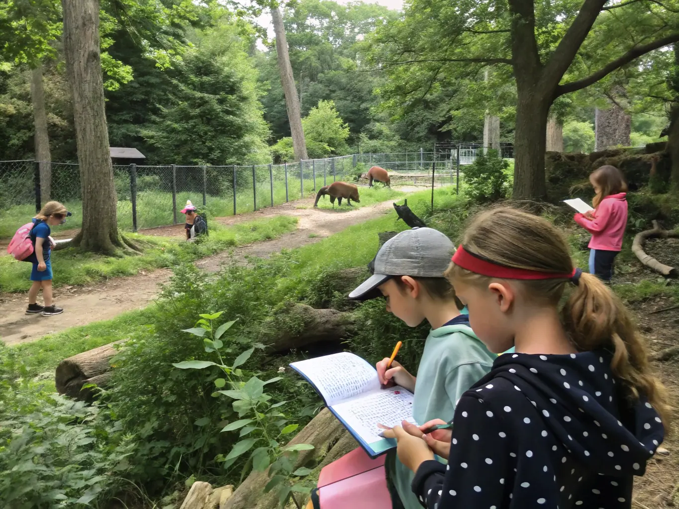 An image of students participating in an outdoor learning session, focusing on environmental education and hands-on activities in a natural setting.