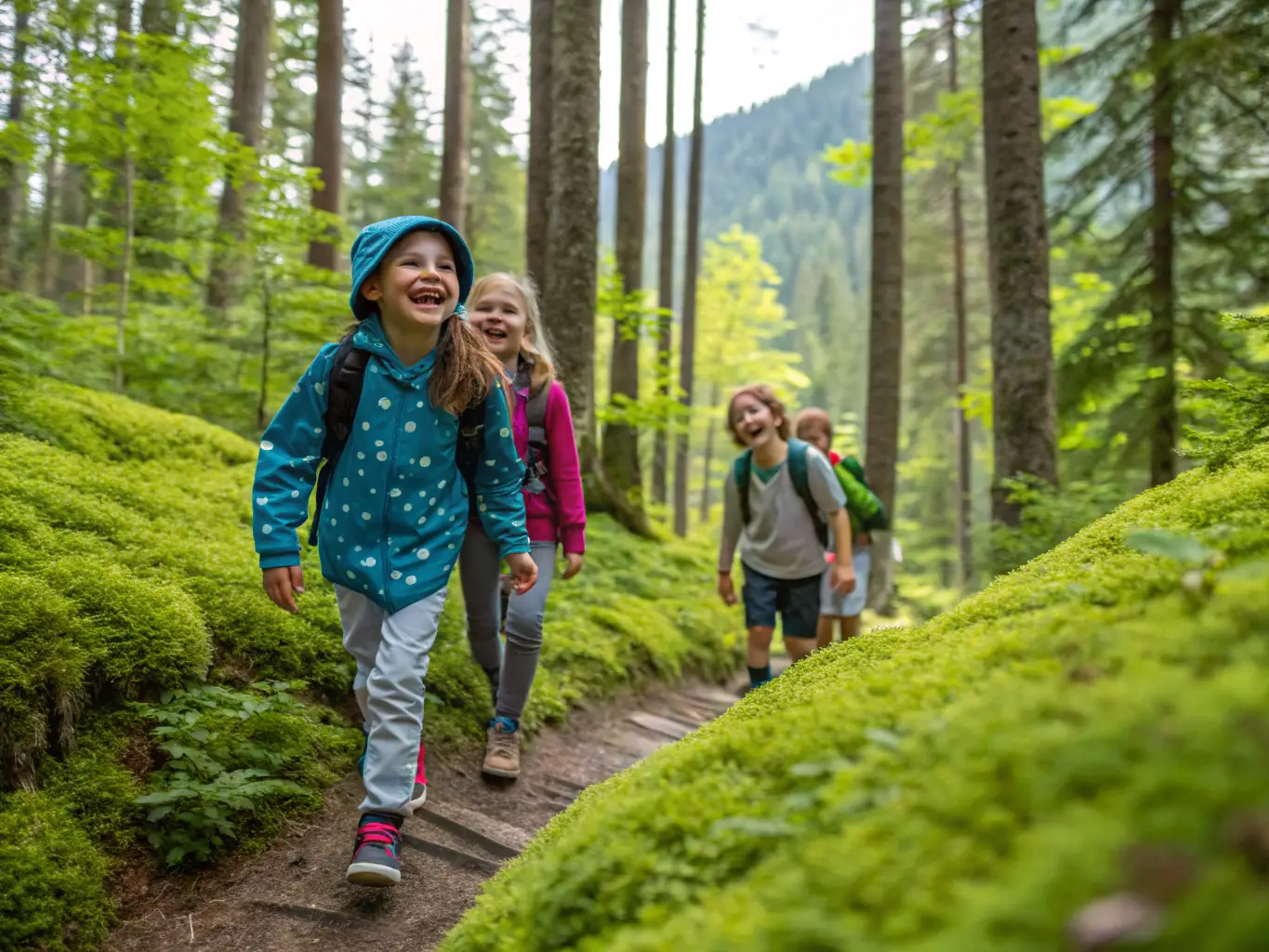 A vibrant image of children participating in snowshoeing and outdoor classroom activities amidst a snowy landscape, showcasing active engagement and outdoor learning.